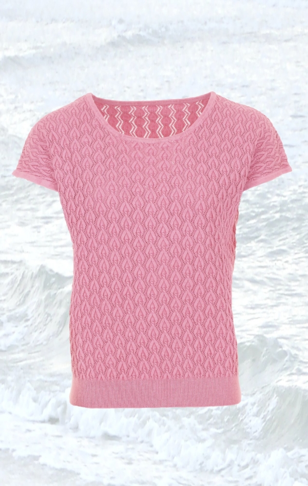 Pink kortærmet Pullover Strikket i ren Bomuld til Kvinder fra Piece of Blue.