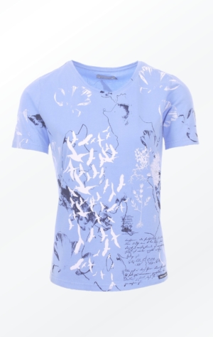 Håndprintet Blå T-shirt med Flot Mønster til Piger fra Piece of Blue